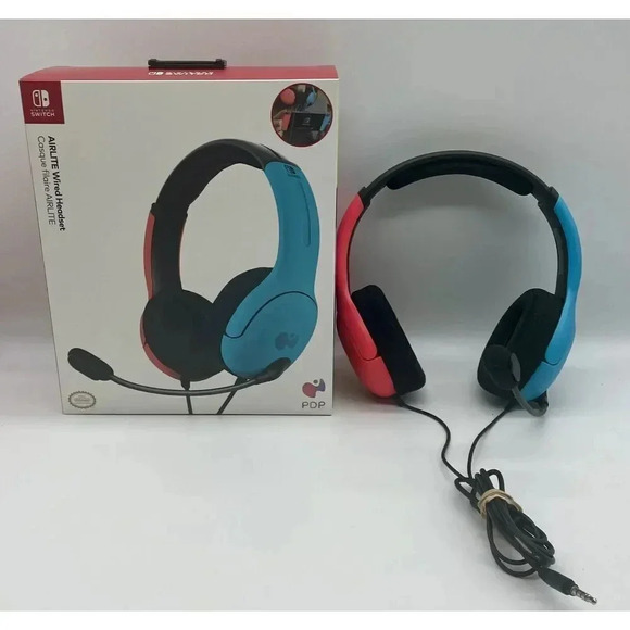 PDP Gaming Airlite Stereo Wired Headset For Nintendo Switch Neon Red Blue Tested - Picture 1 of 14